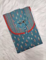 Comfortable Churidar Model Cotton Nighty, 55 Inches Long - Blue - Image 3