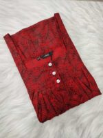Front Open Cotton Nighty With Buttons, 57 Inches Long - Red+ Black - Image 3