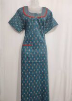 Comfortable Churidar Model Cotton Nighty, 55 Inches Long - Blue - Image 4