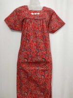 Traditional Ajrakh Nighty, 55 Inches Length - Red - Image 4