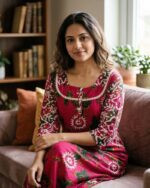 Comfortable Churidar Model Cotton Nighty, 55 Inches Long, 3/4th Sleeves - Magenta