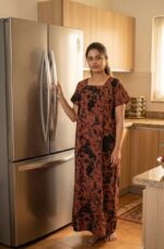 Front Open Cotton Nighty With Buttons, 55 Inches - Image 2