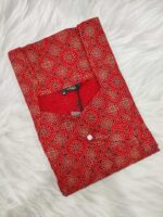 Traditional Cotton Nighty, 55 Inches Length - Red - Image 3