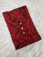 Front Open Cotton Nighty With Buttons, 55 Inches Long - Red + Black - Image 3