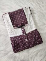 Front Open Cotton Nighty With Buttons, Hacoba Yoke, 55 Inches - Brown - Image 3