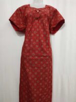 Traditional Cotton Nighty, 55 Inches Length - Red - Image 4