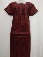 Front Open Cotton Nighty With Buttons, 55 Inches Long - Black + Red - Image 4