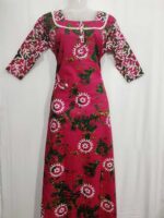 Comfortable Churidar Model Cotton Nighty, 55 Inches Long, 3/4th Sleeves - Magenta - Image 4