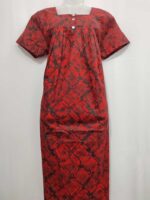 Front Open Cotton Nighty With Buttons, 55 Inches Long - Red + Black - Image 4