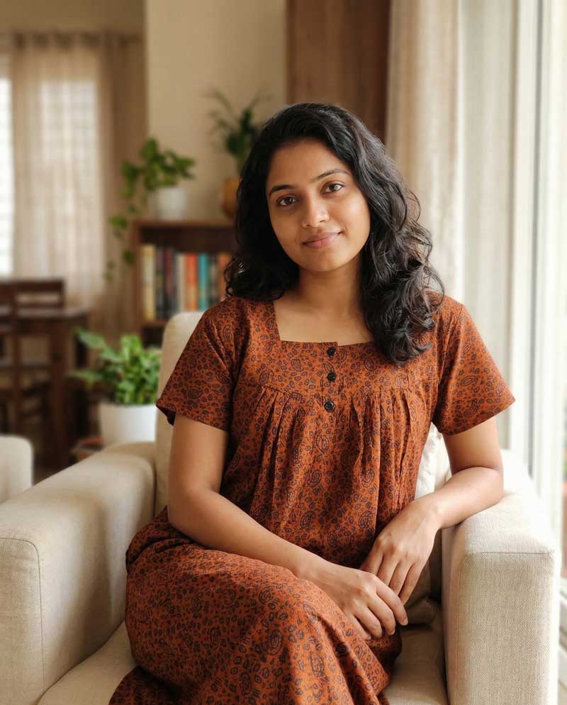 F1 Front Open Cotton Nighty With Buttons, 55 Inches Long - Orange + Black - Image 1