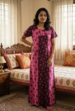 Comfortable Churidar Model Cotton Nighty, 55 Inches Long - Rose - Image 2