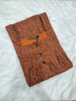 Front Open Cotton Nighty With Buttons, 55 Inches Long - Orange + Black - Image 3