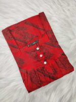 Front Open Cotton Nighty With Buttons, 55 Inches Long - Red+ Black - Image 3