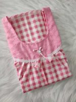 Traditional Cotton Nighty, 55 Inches Length, Round Neck - Rose - Image 3