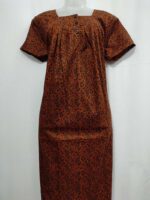 Front Open Cotton Nighty With Buttons, 55 Inches Long - Orange + Black - Image 4