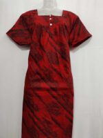 Front Open Cotton Nighty With Buttons, 55 Inches Long - Red+ Black - Image 4