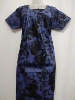 Front Open Cotton Nighty With Buttons, 55 Inches - Dark Blue - Image 4