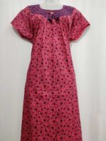 Traditional Cotton Nighty, 55 Inches Length, Round Neck - Rose - Image 4