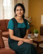 Traditional Cotton Nighty, 55 Inches Length - Dark Blue