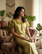 Comfortable Churidar Model Cotton Nighty, 55 Inches Long - Green