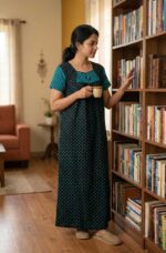 Traditional Cotton Nighty, 55 Inches Length - Dark Blue - Image 2