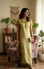 Comfortable Churidar Model Cotton Nighty, 55 Inches Long - Green - Image 2