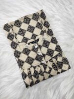 Front Open Cotton Nighty With Buttons, 55 Inches Long - Cream + Black - Image 3