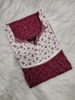 Front Open Cotton Nighty With Buttons, 55 Inches - Purple - Image 3