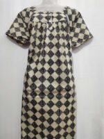 Front Open Cotton Nighty With Buttons, 55 Inches Long - Cream + Black - Image 4