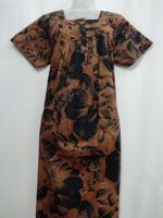 Front Open Cotton Nighty With Buttons, 55 Inches - Black + Yellow - Image 4