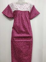 Front Open Cotton Nighty With Buttons, 55 Inches - Purple - Image 4