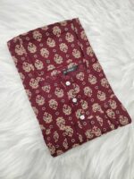 Comfortable Churidar Model Ajrakh Nighty, 55 Inches Long, Hacoba Yoke - Maroon - Image 3