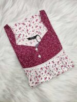 Front Open Cotton Nighty With Buttons, 55 Inches - White + Purple - Image 3