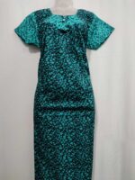 Traditional Cotton Nighty, 55 Inches Length - Black + Green - Image 4