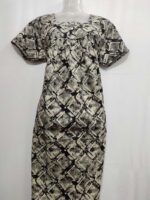 Front Open Cotton Nighty With Buttons, 55 Inches Long - Black + Cream colour - Image 4