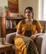 Comfortable Churidar Model Cotton Nighty, 55 Inches Long - Yellow