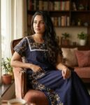 Comfortable Churidar Model Cotton Nighty, 55 Inches Long - Dark Blue