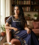 Comfortable Churidar Model Cotton Nighty, 55 Inches Long - Dark Blue