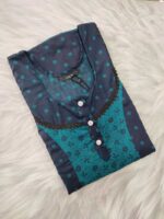 Comfortable Churidar Model Cotton Nighty, 55 Inches Long - Dark Blue + Green - Image 3