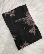 Front Open Cambric Cotton Nighty With Buttons, 55 Inches - Black - Image 3