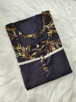 Comfortable Churidar Model Cotton Nighty, 55 Inches Long - Dark Blue - Image 3