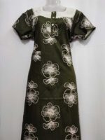 Comfortable Churidar Model Cotton Nighty, 55 Inches Long, Hakoba Yoke - Green - Image 4