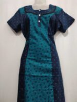 Comfortable Churidar Model Cotton Nighty, 55 Inches Long - Dark Blue + Green - Image 4