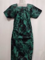 Front Open Cotton Nighty With Buttons, 55 Inches - Green - Image 4