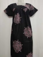 Front Open Cambric Cotton Nighty With Buttons, 55 Inches - Black - Image 4