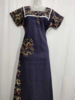 Comfortable Churidar Model Cotton Nighty, 55 Inches Long - Dark Blue - Image 4