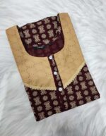 Comfortable Churidar Model Ajrakh Nighty, 55 Inches Long, 3/4th Sleeves, Hacoba Yoke - Maroon - Image 3
