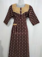 Comfortable Churidar Model Ajrakh Nighty, 55 Inches Long, 3/4th Sleeves, Hacoba Yoke - Maroon - Image 4