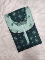 Comfortable Churidar Model Cotton Nighty, 55 Inches Long -  Green - Image 4