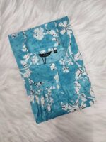 Front Open Cotton Nighty With Buttons, 55 Inches Long - Blue - Image 3